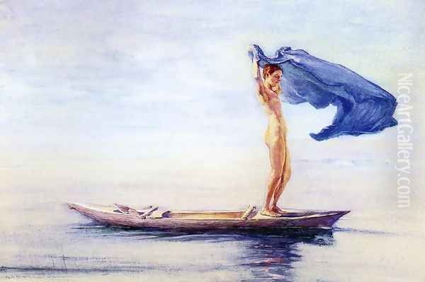 Girl In Bow Of Canoe Spreading Out Her Loin Cloth For A Sail Samoa Aka Fayaway - view 1