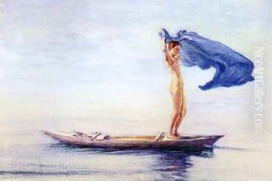 Girl In Bow Of Canoe Spreading Out Her Loin Cloth For A Sail Samoa Aka Fayaway by John La Farge