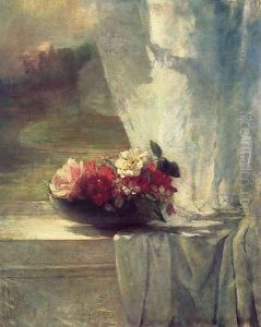Flowers In A Persian Porcelain Water Bowl Aka Flowers On A Windowsill by John La Farge