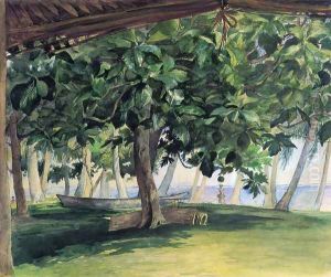 View From Hut At Vaiala In Upolu Bread Fruit Tree War Drums And Canoe Nov 19th 1890