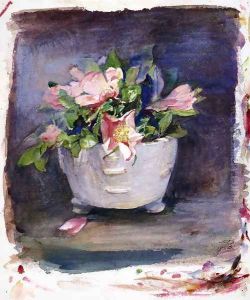 Wild Roses In A White Chinese Porcelain Bowl by John La Farge