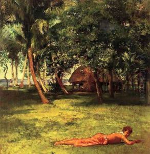 In Front Of Our House Vaila Girl On Grass by John La Farge