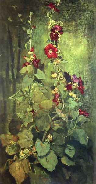 Red Hollyhocks - view 1
