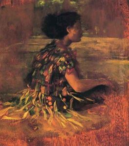 Girl In Grass Dress Aka Seated Samoan Girl by John La Farge