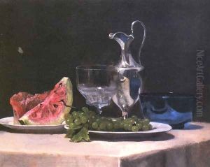 Still Life Study Of Silver Glass And Fruit by John La Farge