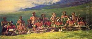 Chiefs In War Dress Seated After A Dance Islands Of Fiji Aka Chiefs And Performers In War Dance Fiji