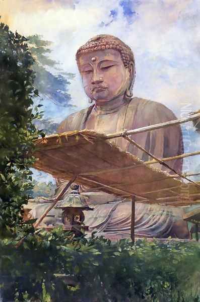 The Great Statue Of Amida Buddha At Kamakura Known As The Diabutsu From The Priests Garden - view 1
