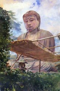 The Great Statue Of Amida Buddha At Kamakura Known As The Diabutsu From The Priests Garden