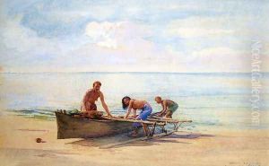 Women Drawing Up A Canoe Vaiala In Samoa Otaota Her Mother And A Neighbor