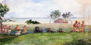 Military Reception And War Dance In Our Honor At Sapapali Samoa by John La Farge