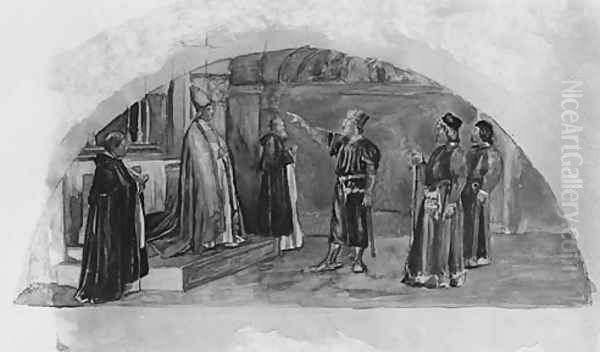The Adjustment of Conflicting Interests: Count Raymond of Toulouse Swears at the Altar to Observe the Liberties of the City;ì Color Study for Mural, Supreme Court Room, Minnesota State Capitol,ì Saint Paul - view 1