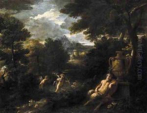 Faun and Cupid in a Landscape by Filippo Lauri