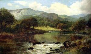 A Wooded River Landscape by Benjamin Williams Leader