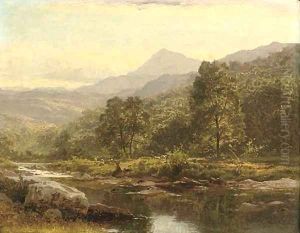 An Island on the Llugwy, Capel Curig, with an angler