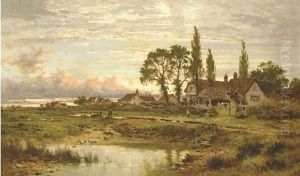 The Outskirts of a Worcestershire Common, clearing up after rain, Evening by Benjamin Williams Leader