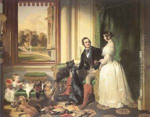 Windsor Castle in Modern Times (Queen Victoria, Prince Albert, and Princess Victoria), 1841-45 by Sir Edwin Henry Landseer