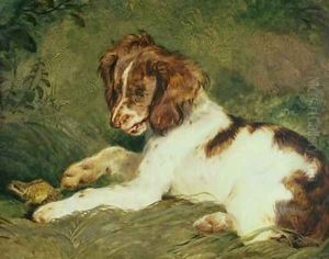A Puppy teasing a Frog by Sir Edwin Henry Landseer