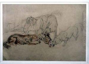 Pack of Wolves Devouring a Horses Head by Sir Edwin Henry Landseer