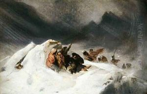 A Winter Landscape with Figures Sheltering by Sir Edwin Henry Landseer