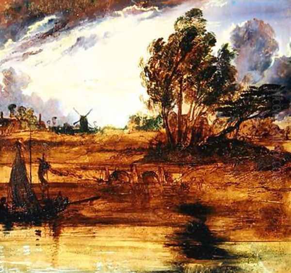 A River Landscape at Sunset - view 1