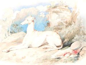 A greyhound in an arcadian landscape by Sir Edwin Henry Landseer