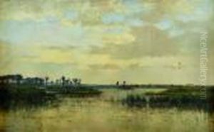 Soleil Couchant Dans Les Marais Du Nord, A Arleux