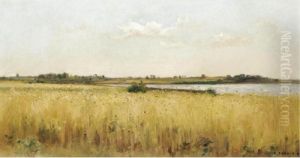 River Landscape With Cornfield by Pierre-Emmanuel Damoye
