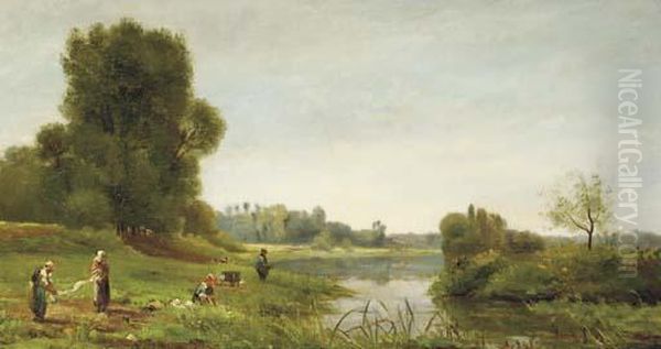 Washerwomen And A Fisherman On The Banks Of A River - view 1