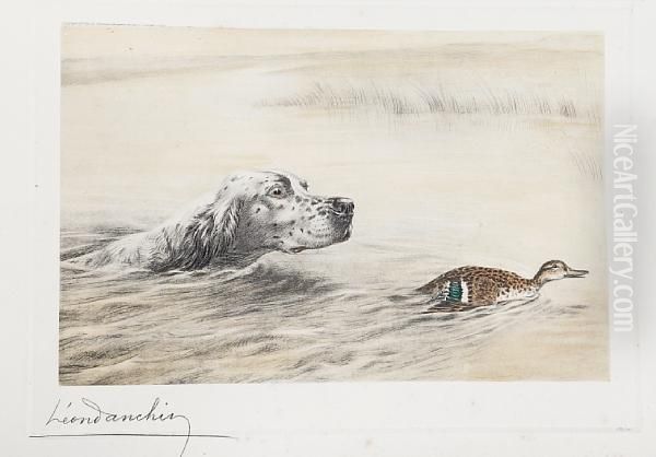 Dog Pursuing A Duck Up A Stream - view 1