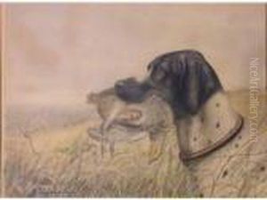 Chien De Chasse Tenant Sa Proie by Leon Danchin