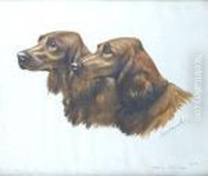 Couple De Setters Irlandais by Leon Danchin