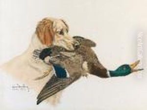 Epagneul Breton Rapportant Un Canard by Leon Danchin