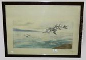 Description:litho "vol De Canards" Leon Danchin by Leon Danchin