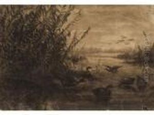 Canards Sur L'etang. by Leon Danchin