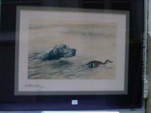 < Setter Laverack Poursuivant Un Canard Dans Un Marais >, Lithographie by Leon Danchin