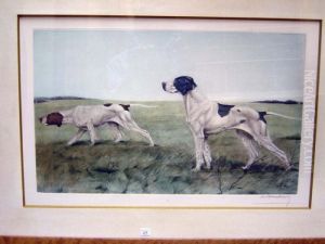 < Deux Braques A L'arret >, Lithographie by Leon Danchin