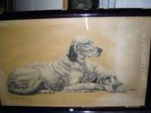 < Les Deux Setters Laverack Couches >, Lithographie by Leon Danchin