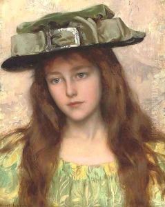 A Young Beauty in a Green Hat by Albert Lynch