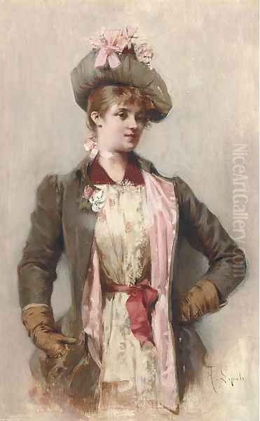 A young lady in a coat and hat with a pink bow - view 1