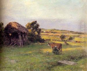 Landscape with a Peasant Woman Milking a Cow by Leon Augustin Lhermitte