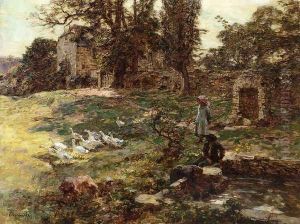 Field with Geese by Leon Augustin Lhermitte