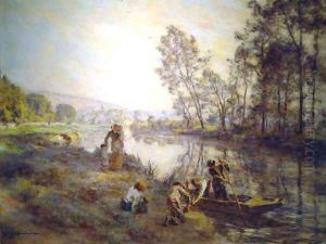 Figures by a Country Stream by Leon Augustin Lhermitte