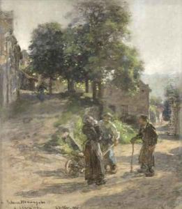 Paysans discutant à Mont Saint père by Leon Augustin Lhermitte