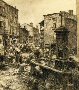 Fountain at Châtelguyon by Leon Augustin Lhermitte