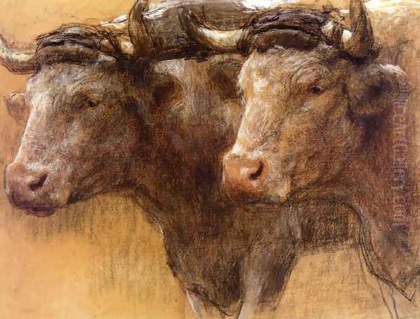 Heads of Two Oxen, Study for 'La Famille' - view 1