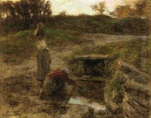Woman at a Fountain by Leon Augustin Lhermitte