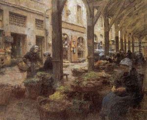 The Covered Vegetable Market, St Malo (no.2) by Leon Augustin Lhermitte