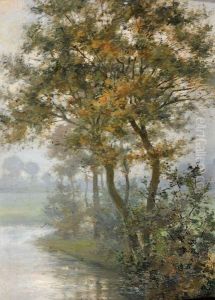 Paysage Et Riviere Bordee D'arbres, Matin by Charles-Francois Daubigny