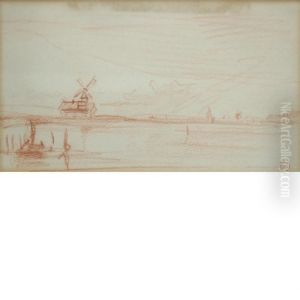Landscape Withwindmill by Charles-Francois Daubigny
