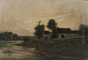 Paysage Anime Sur Les Bord De L'oise by Charles-Francois Daubigny